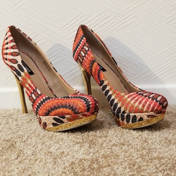 ZIGI girl Shoes - ZiGi girl Peacock Stiletto Orange and Gold Heels